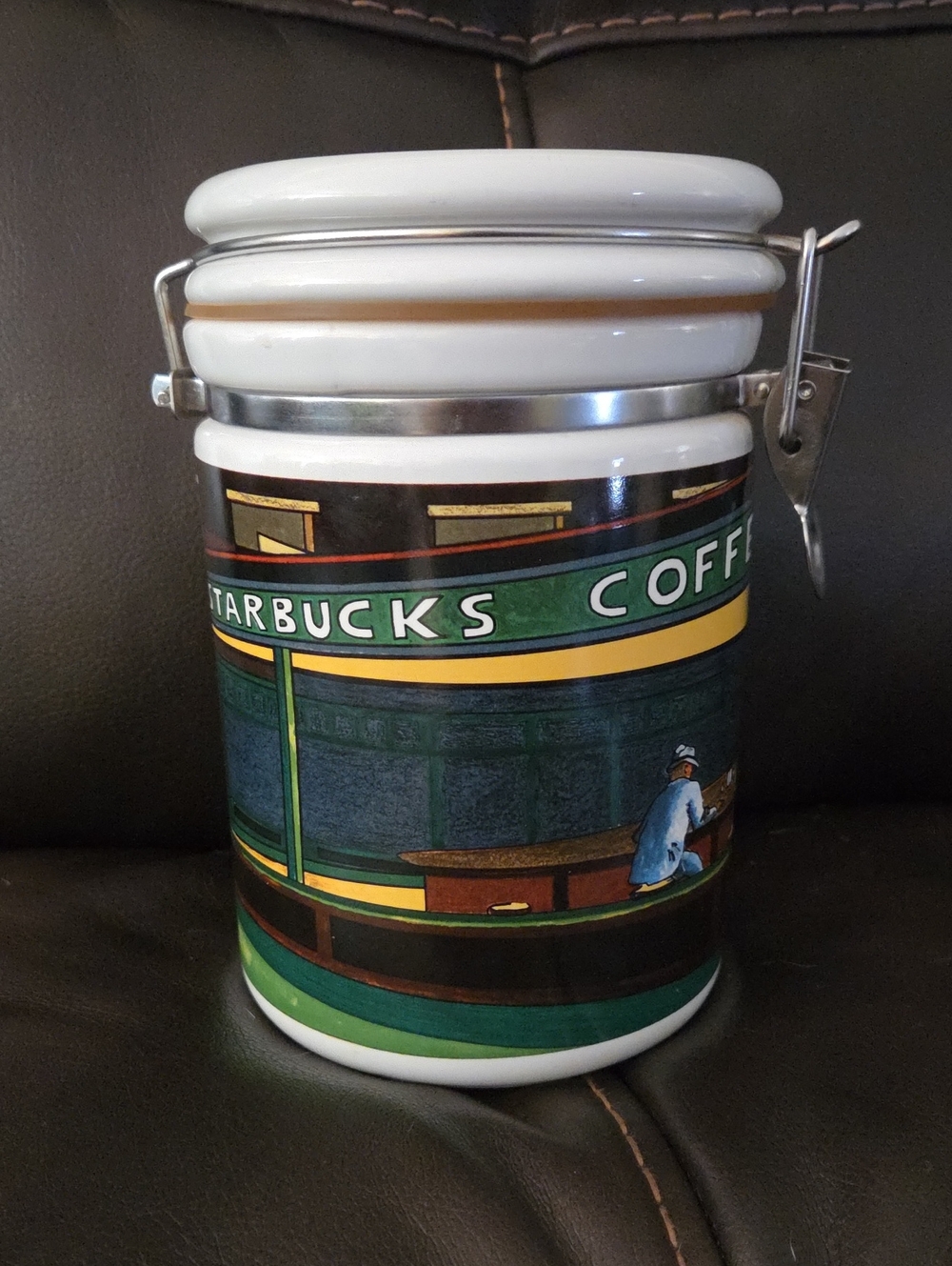 Vintage 1990s Starbucks Ceramic Coffee Canister - Chaleur Diner Scene by D. Burr
